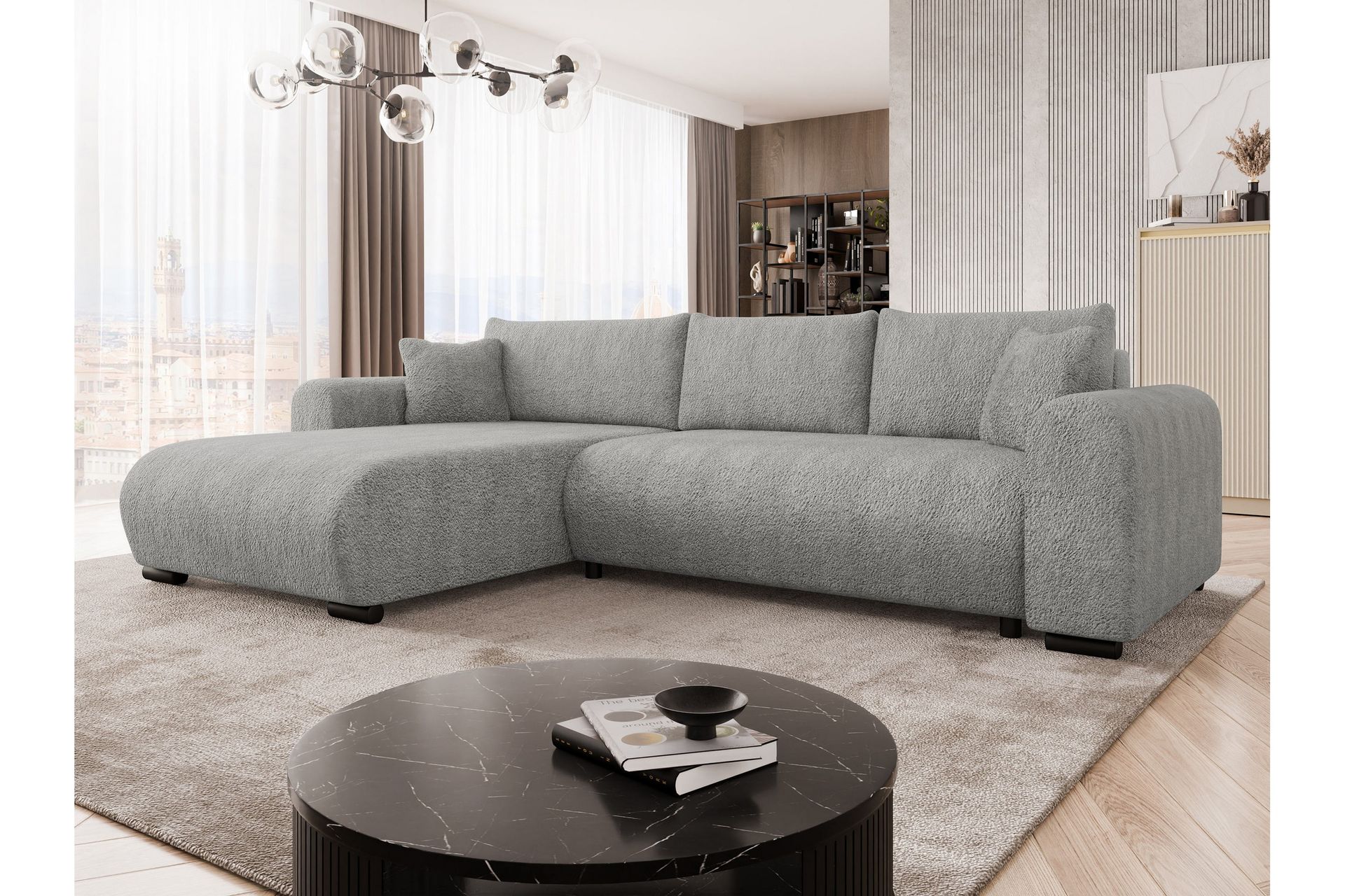 Handda Bäddsoffa med Divan 3-sits i Bouclé - Grå - Möbler - Vardagsrum - Bäddsoffor