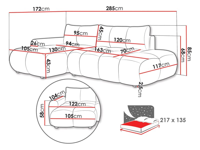 Handu 4-sits Divansoffa Vänster - Möbler - Vardagsrum - Bäddsoffor - Hörnbäddsoffa