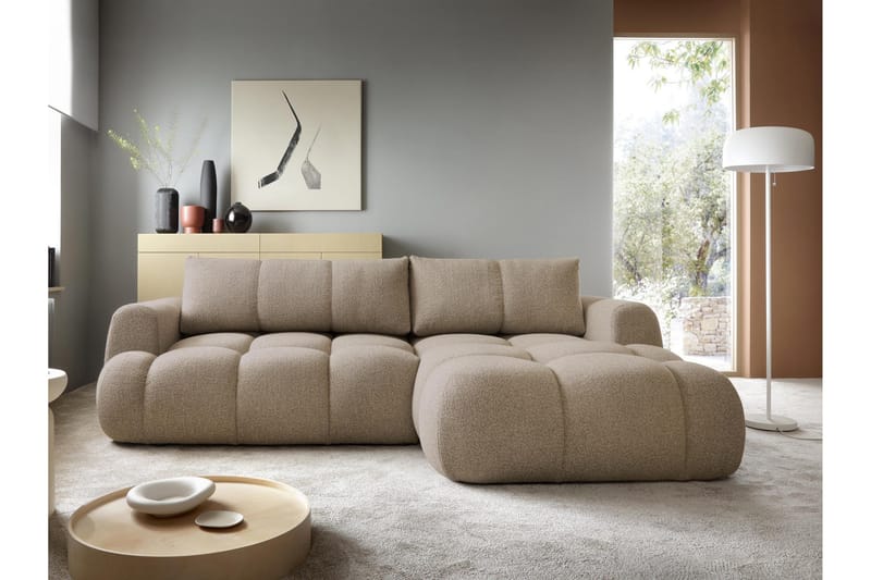 Handu Bäddsoffa med Divan 3-sits i Bouclé - Brun - Möbler - Vardagsrum - Bäddsoffor