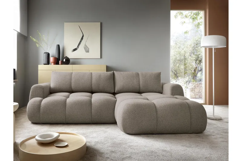 Handu Bäddsoffa med Divan 3-sits i Bouclé - Brun - Möbler - Vardagsrum - Bäddsoffor