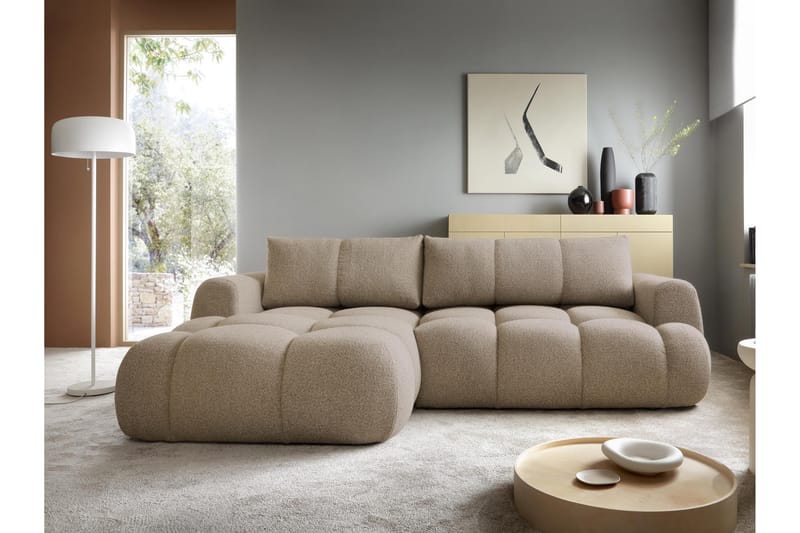 Handu Bäddsoffa med Divan 3-sits i Bouclé - Brun - Möbler - Vardagsrum - Bäddsoffor