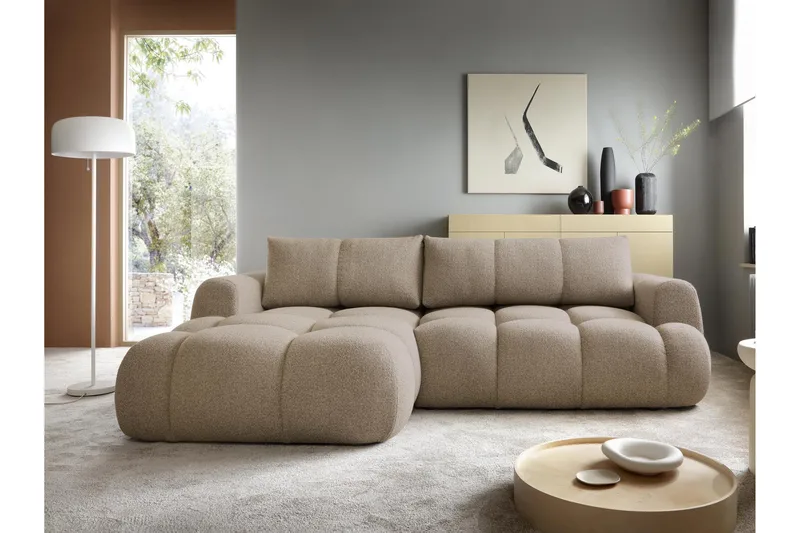 Handu Bäddsoffa med Divan 3-sits i Bouclé - Brun - Möbler - Vardagsrum - Bäddsoffor