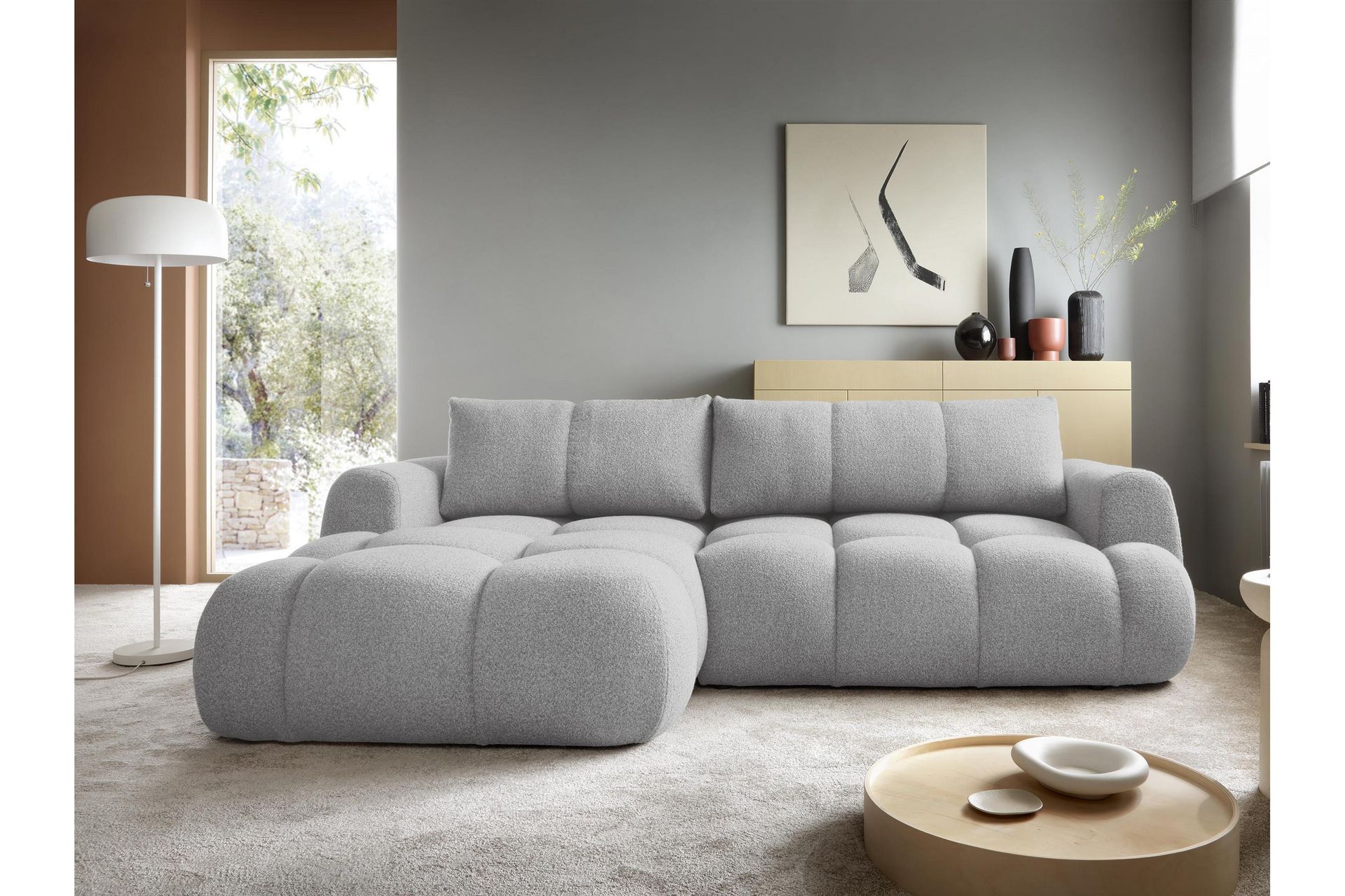 Handu Bäddsoffa med Divan 3-sits i Bouclé - Grå - Möbler - Vardagsrum - Bäddsoffor