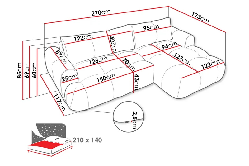 Handu Bäddsoffa med Divan 3-sits i Bouclé - Grå - Möbler - Vardagsrum - Bäddsoffor