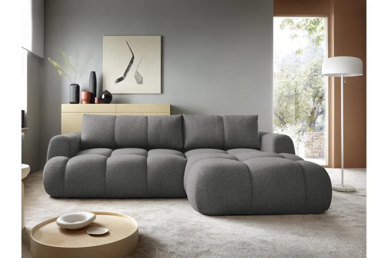 Handu Bäddsoffa med Divan 3-sits i Bouclé - Mörkgrå - Möbler - Vardagsrum - Bäddsoffor