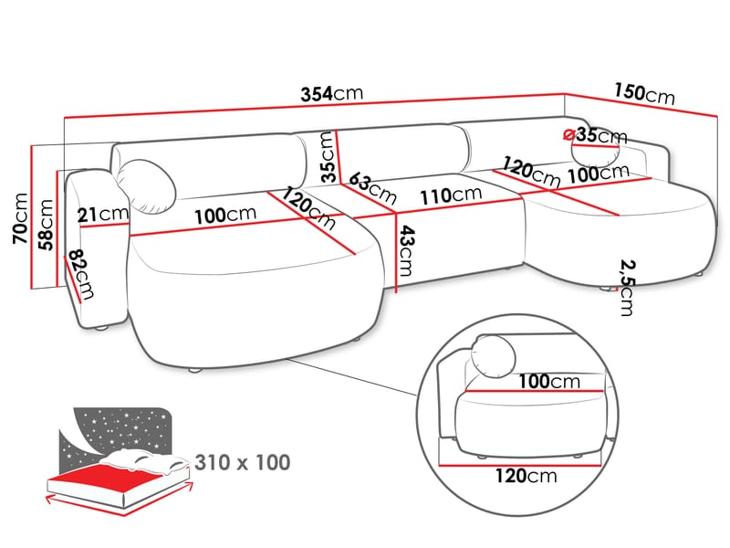 Hanish Bäddsoffa Dubbeldivan 5-sits - Grå - Möbler - Vardagsrum - Bäddsoffor - U bäddsoffa