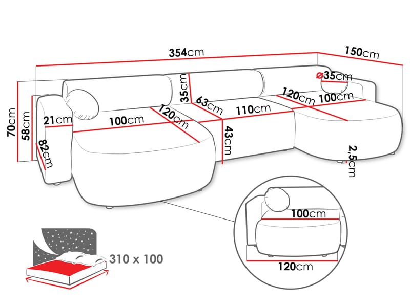 Hanish Bäddsoffa Dubbeldivan 5-sits - Grå - Möbler - Vardagsrum - Bäddsoffor - U bäddsoffa