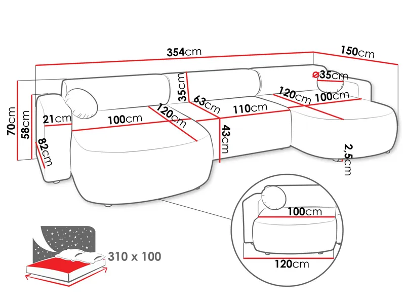 Hanish Bäddsoffa Dubbeldivan 5-sits - Vit - Möbler - Vardagsrum - Bäddsoffor - U bäddsoffa