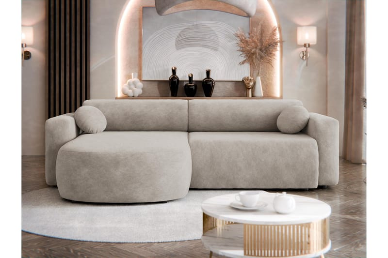 Hanish Bäddsoffa med Divan 3-sits i Plysch - Beige - Möbler - Vardagsrum - Bäddsoffor