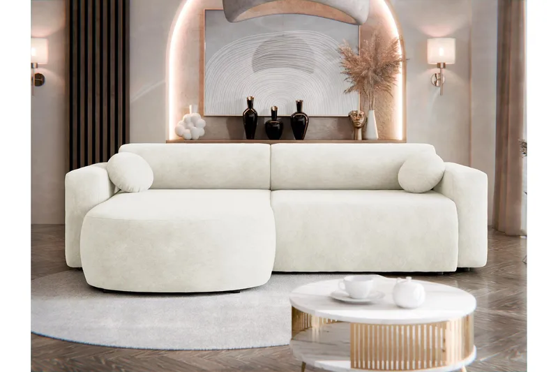 Hanish Bäddsoffa med Divan 3-sits i Plysch - Beige - Möbler - Vardagsrum - Bäddsoffor