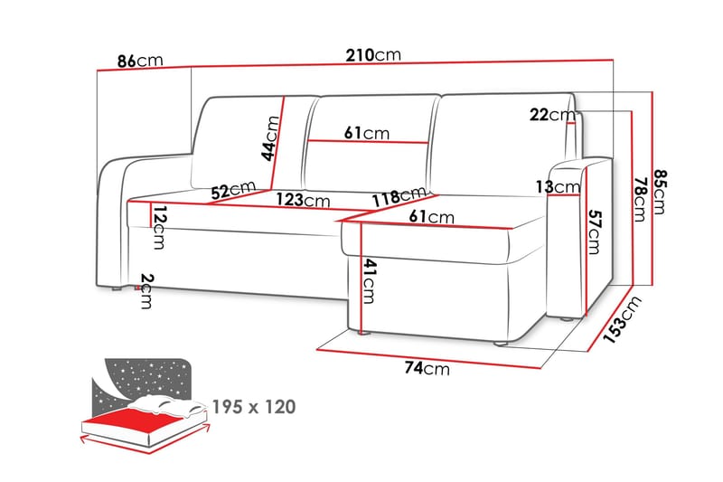 Hardev Bäddsoffa med Divan 3-sits - Grå - Möbler - Vardagsrum - Bäddsoffor