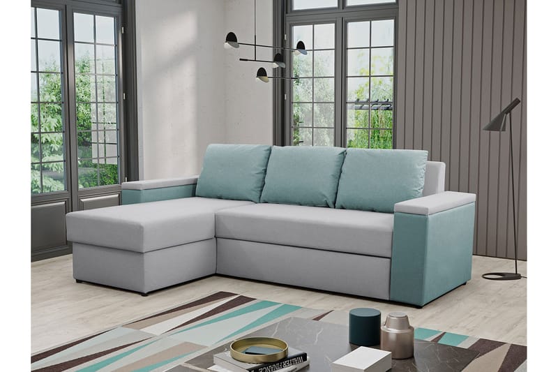 Herosa 3-sits Bäddsoffa med Divan med Förvaring - Blå/Grå - Möbler - Vardagsrum - Bäddsoffor