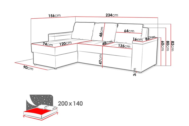 HERVAS 3-sits Bäddsoffa med Divan med Förvaring Grå/Rosa - Bäddsoffor - Bäddsoffa divan