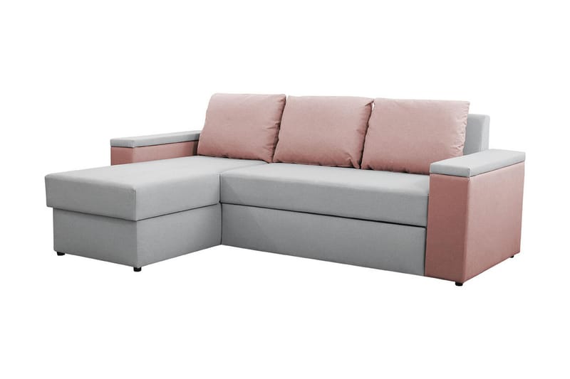 HERVAS 3-sits Bäddsoffa med Divan med Förvaring Grå/Rosa - Bäddsoffor - Bäddsoffa divan