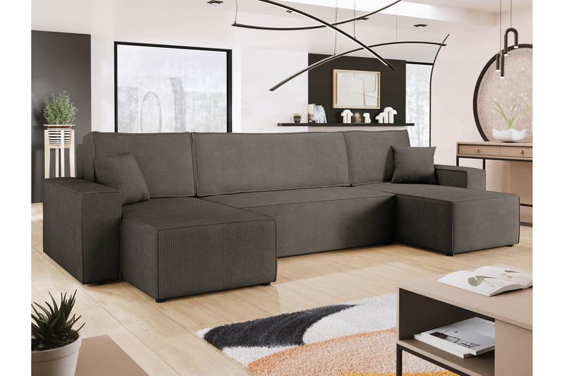 Hobson Bäddsoffa Dubbeldivan 4-sits i Plysch - Grå - Möbler - Vardagsrum - Bäddsoffor - U bäddsoffa