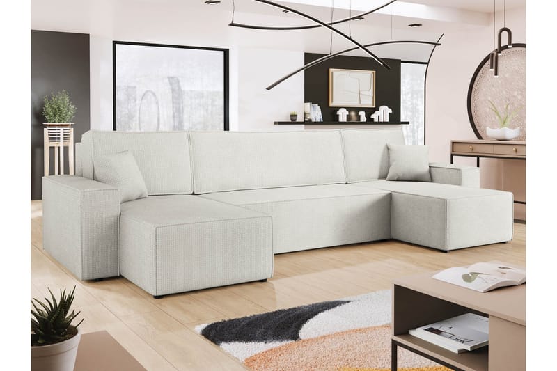 Hobson Bäddsoffa Dubbeldivan 4-sits i Plysch - Vit - Möbler - Vardagsrum - Bäddsoffor - U bäddsoffa