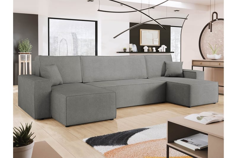 Hobson Bäddsoffa Dubbeldivan 4-sits i Plysch - Grå - Möbler - Vardagsrum - Bäddsoffor - U bäddsoffa