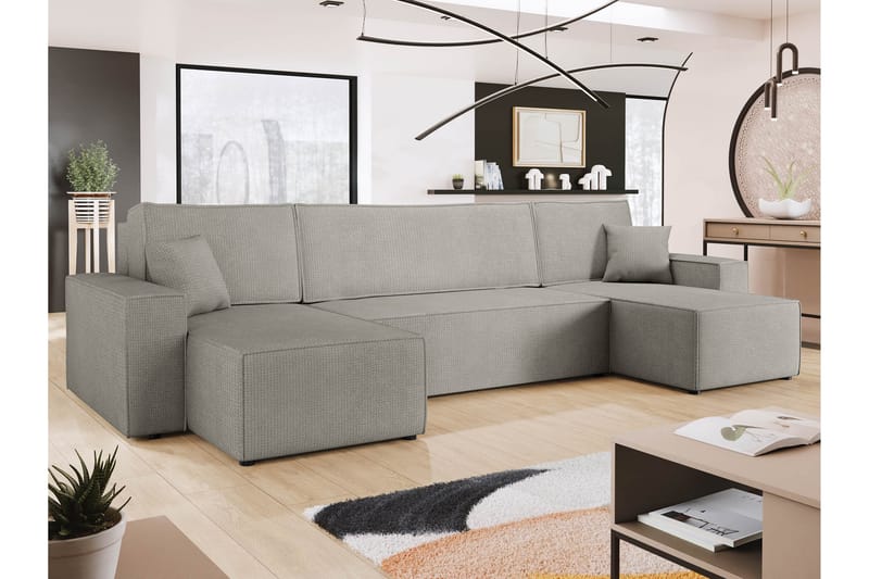 Hobson Bäddsoffa Dubbeldivan 4-sits i Plysch - Grå - Möbler - Vardagsrum - Bäddsoffor - U bäddsoffa