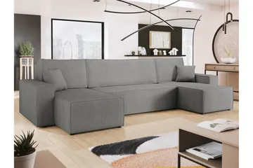 Hobson Bäddsoffa Dubbeldivan 4-sits i Plysch - Grå - Möbler - Vardagsrum - Bäddsoffor - U bäddsoffa