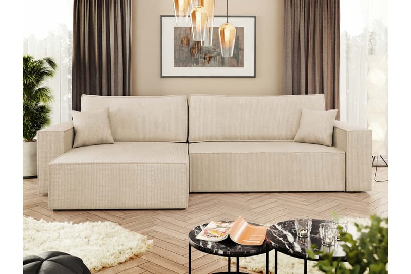 Hobson Bäddsoffa med Divan 3-sits i Plysch - Beige - Möbler - Vardagsrum - Bäddsoffor