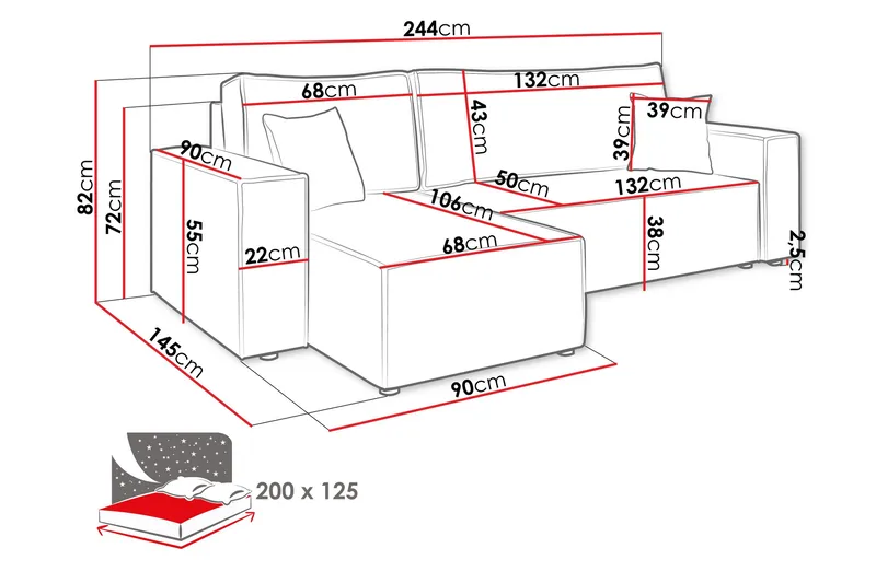 Hobson Bäddsoffa med Divan 3-sits i Plysch - Brun - Möbler - Vardagsrum - Bäddsoffor