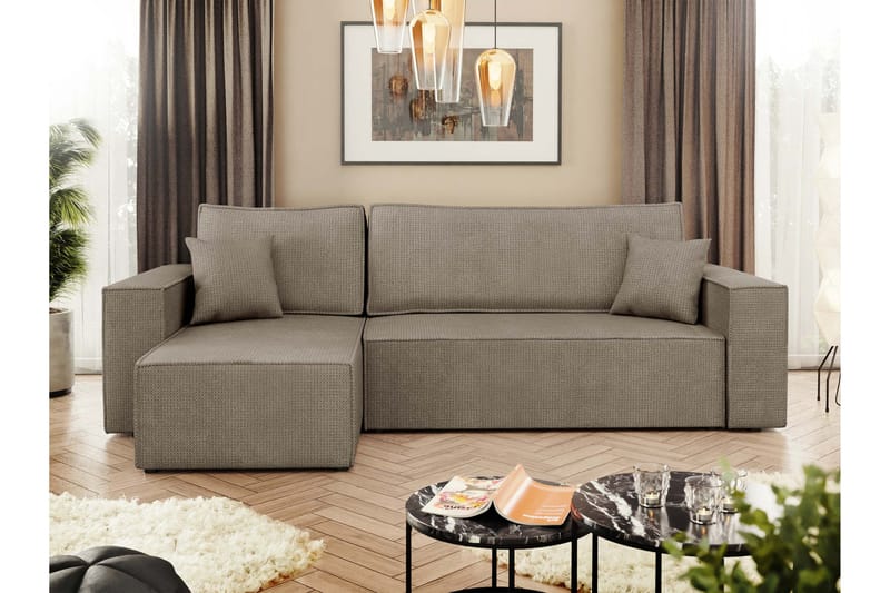 Hobson Bäddsoffa med Divan 3-sits i Plysch - Brun - Möbler - Vardagsrum - Bäddsoffor