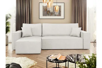 Hobson Bäddsoffa med Divan 3-sits i Plysch - Vit - Möbler - Vardagsrum - Bäddsoffor