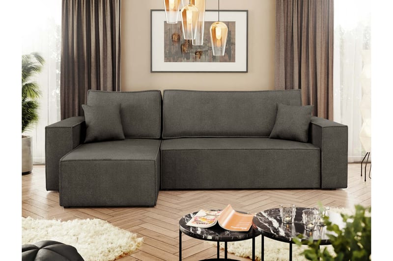 Hobson Bäddsoffa med Divan 3-sits i Plysch - Grå - Möbler - Vardagsrum - Bäddsoffor