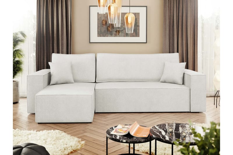 Hobson Bäddsoffa med Divan 3-sits i Plysch - Vit - Möbler - Vardagsrum - Bäddsoffor