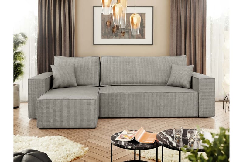 Hobson Bäddsoffa med Divan 3-sits i Plysch - Grå - Möbler - Vardagsrum - Bäddsoffor