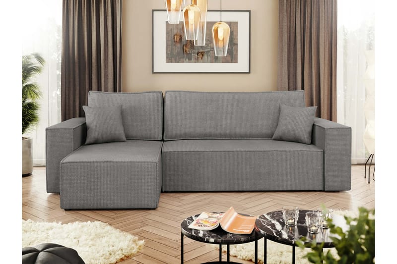 Hobson Bäddsoffa med Divan 3-sits i Plysch - Grå - Möbler - Vardagsrum - Bäddsoffor