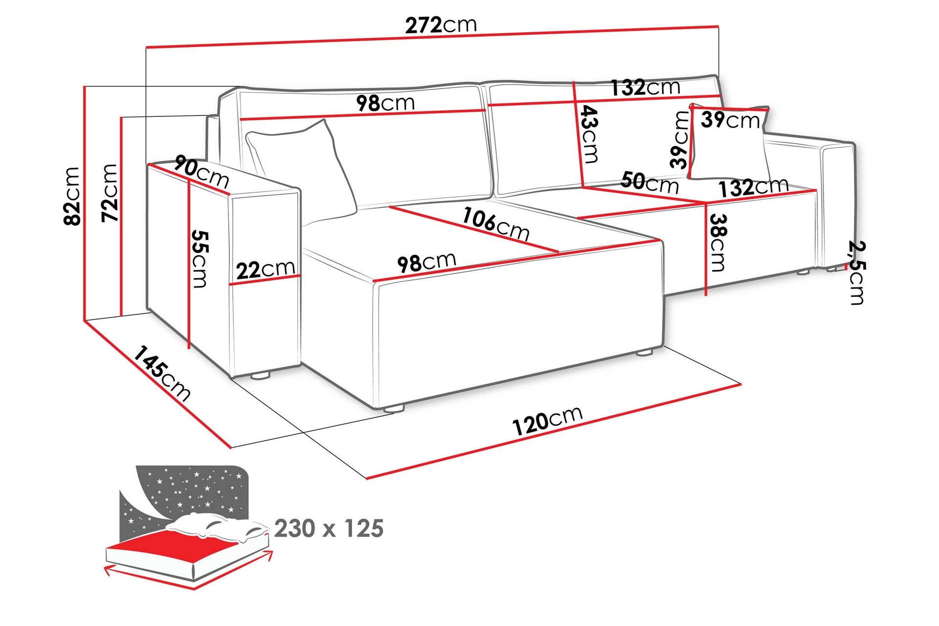 Hobson Bäddsoffa med Divan 3-sits i Plysch - Vit - Möbler - Vardagsrum - Bäddsoffor
