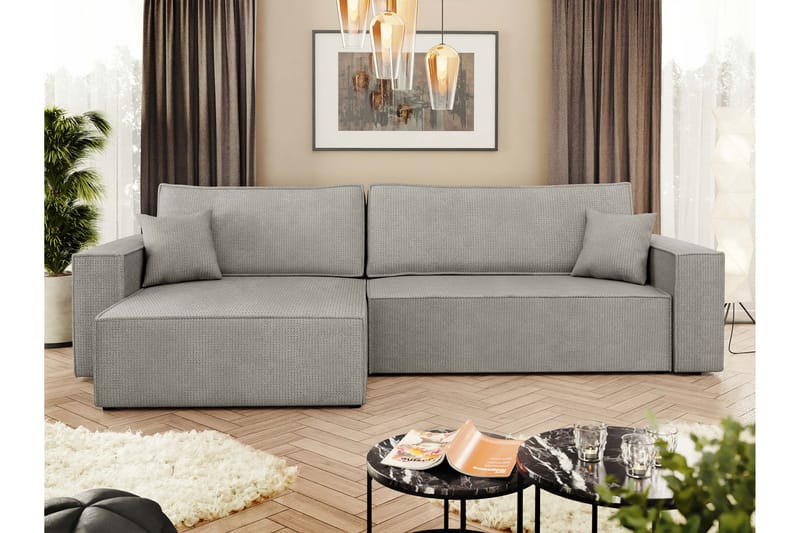 Hobson Bäddsoffa med Divan 3-sits i Plysch - Grå - Möbler - Vardagsrum - Bäddsoffor