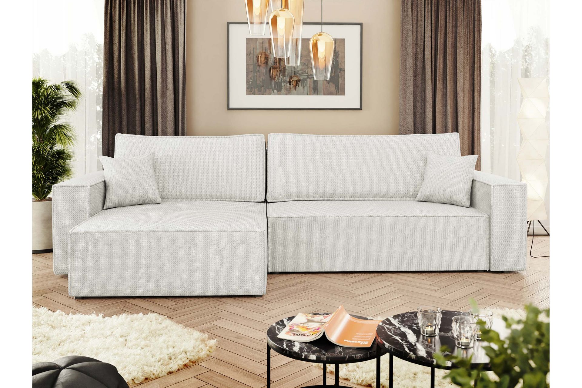 Hobson Bäddsoffa med Divan 3-sits i Plysch - Vit - Möbler - Vardagsrum - Bäddsoffor