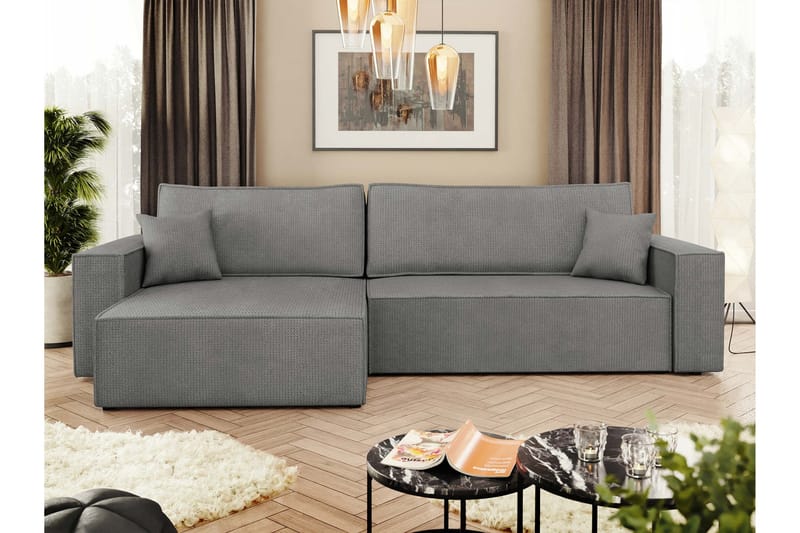 Hobson Bäddsoffa med Divan 3-sits i Plysch - Grå - Möbler - Vardagsrum - Bäddsoffor