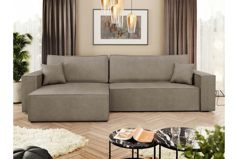 Hobson Bäddsoffa med Divan 3-sits i Plysch - Brun - Möbler - Vardagsrum - Bäddsoffor