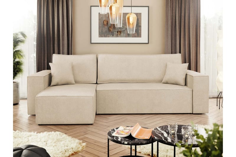 Hobson Bäddsoffa med Divan 3-sits i Plysch - Beige - Möbler - Vardagsrum - Bäddsoffor