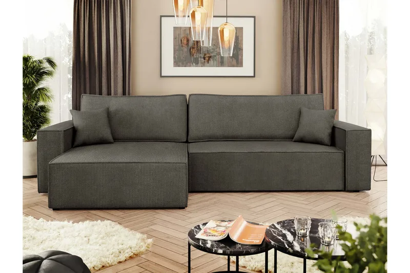 Hobson Bäddsoffa med Divan 3-sits i Plysch - Grå - Möbler - Vardagsrum - Bäddsoffor