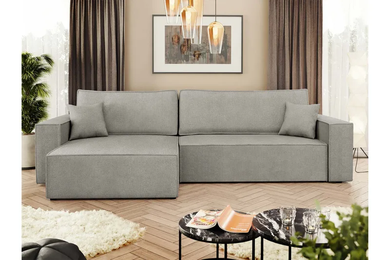 Hobson Bäddsoffa med Divan 3-sits i Plysch - Grå - Möbler - Vardagsrum - Bäddsoffor