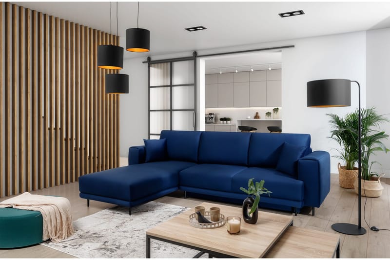Hopland 3-sits Bäddsoffa m. Divan med Förvaring, Blå