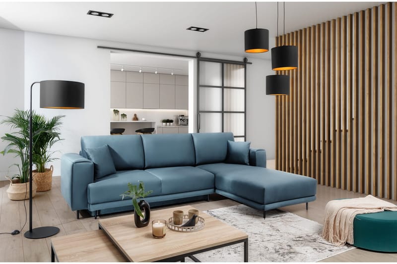 Hopland 3-sits Bäddsoffa m. Divan med Förvaring, Blå