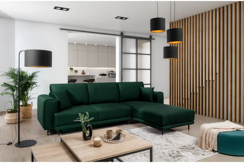 Hopland 3-sits Bäddsoffa m. Divan med Förvaring, Grön