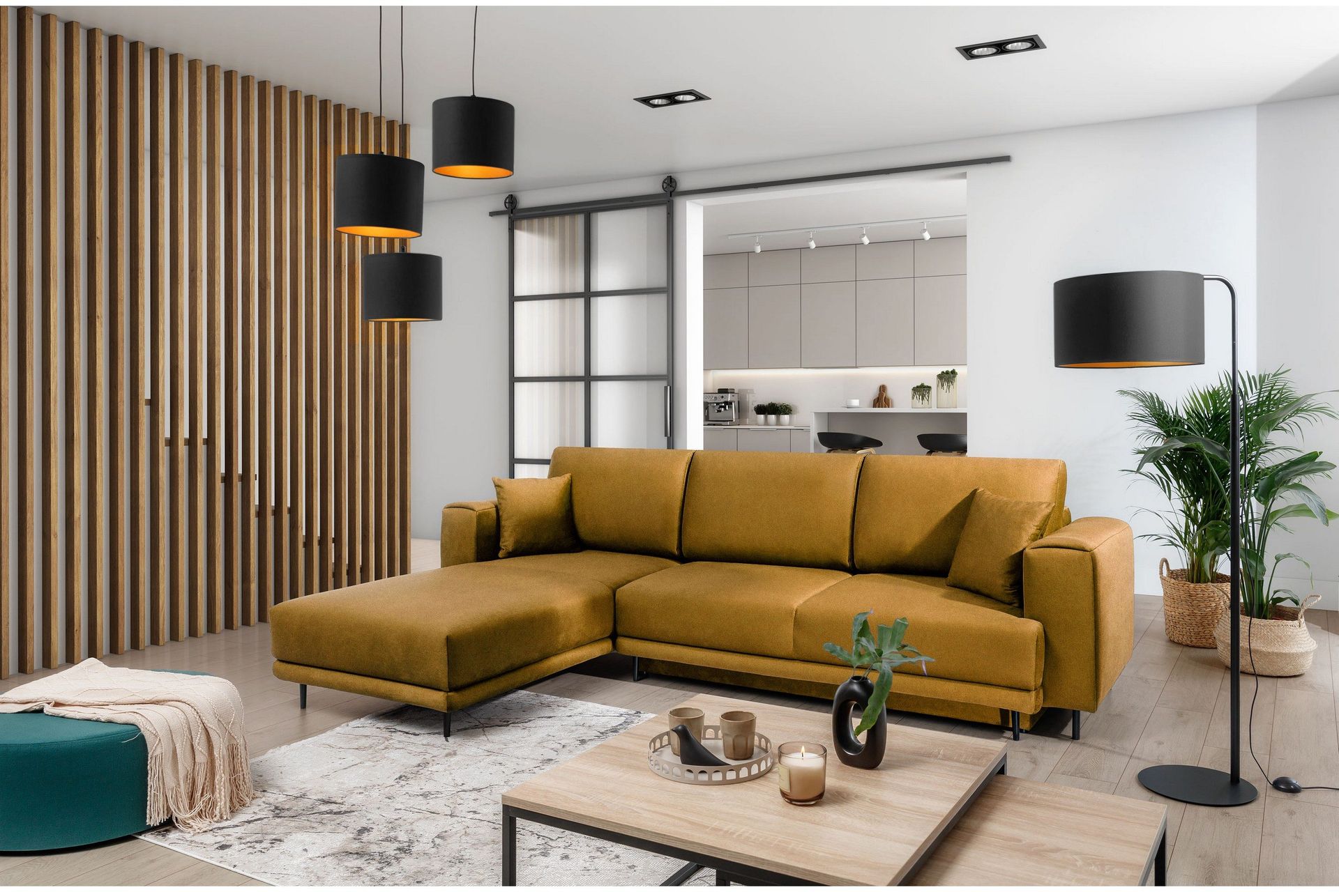 Hopland 3-sits B&auml;ddsoffa m. Divan med F&ouml;rvaring - Gul