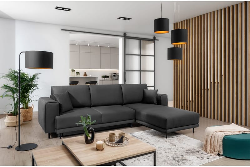 Hopland 3-sits Bäddsoffa m. Divan med Förvaring, Mörkgrå