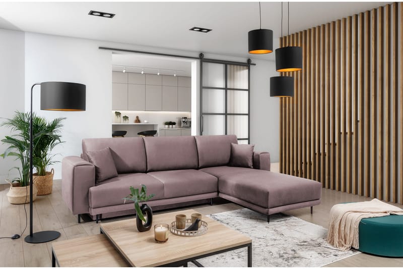 Hopland 3-sits Bäddsoffa m. Divan med Förvaring, Rosa