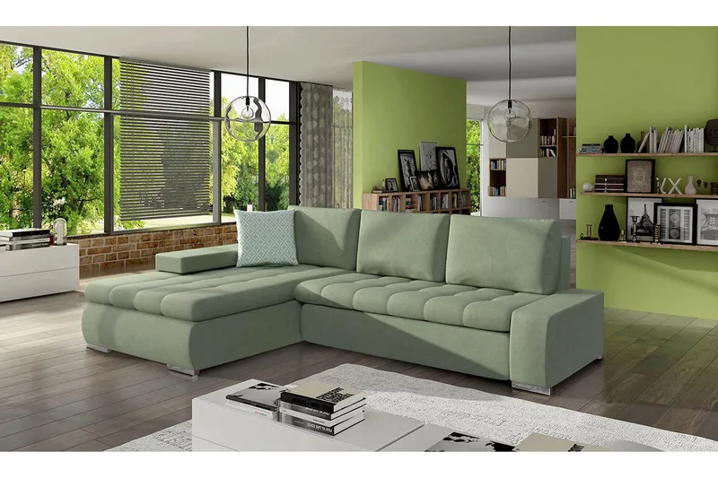 3-sits Hörnbäddsoffa Cerys Mini - Läder/Grön - Möbler - Vardagsrum - Bäddsoffor - Bäddsoffa divan