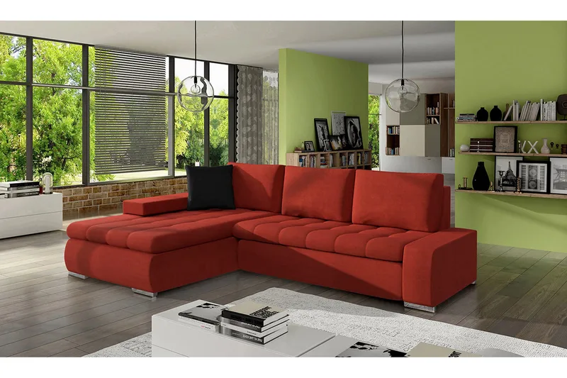 3-sits Hörnbäddsoffa Cerys Mini - Läder/Röd - Möbler - Vardagsrum - Bäddsoffor - Hörnbäddsoffa