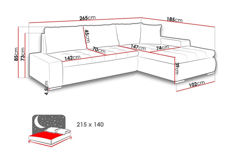 3-sits Hörnbäddsoffa Cerys Mini - Läder/Röd - Möbler - Vardagsrum - Bäddsoffor - Hörnbäddsoffa
