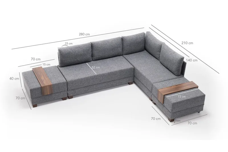 Algeria Hörnbäddsoffa Höger - Grå - Möbler - Vardagsrum - Bäddsoffor - Hörnbäddsoffa