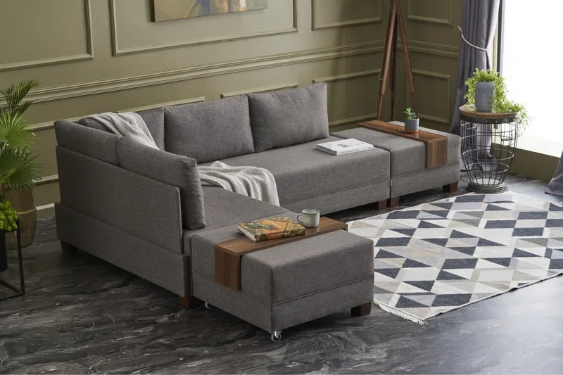 Algeria Hörnbäddsoffa Vänster - Grå - Möbler - Vardagsrum - Bäddsoffor - Hörnbäddsoffa